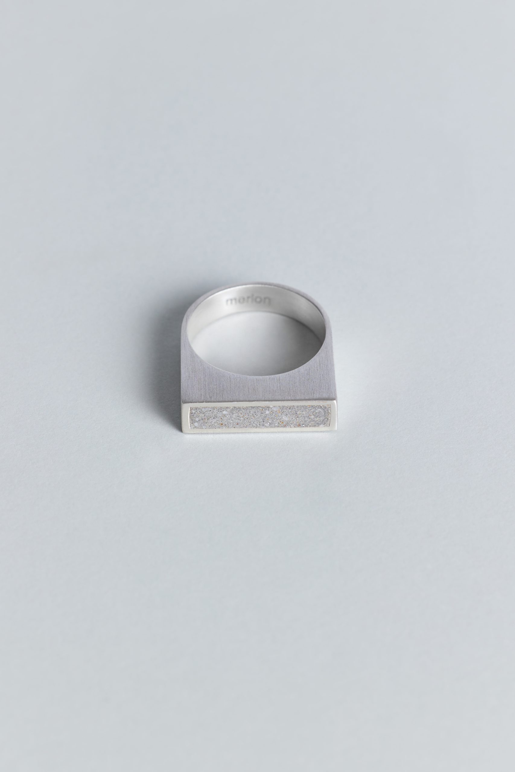 Latern ring – handcrafted concrete and silver minimalist architectural jewelry.