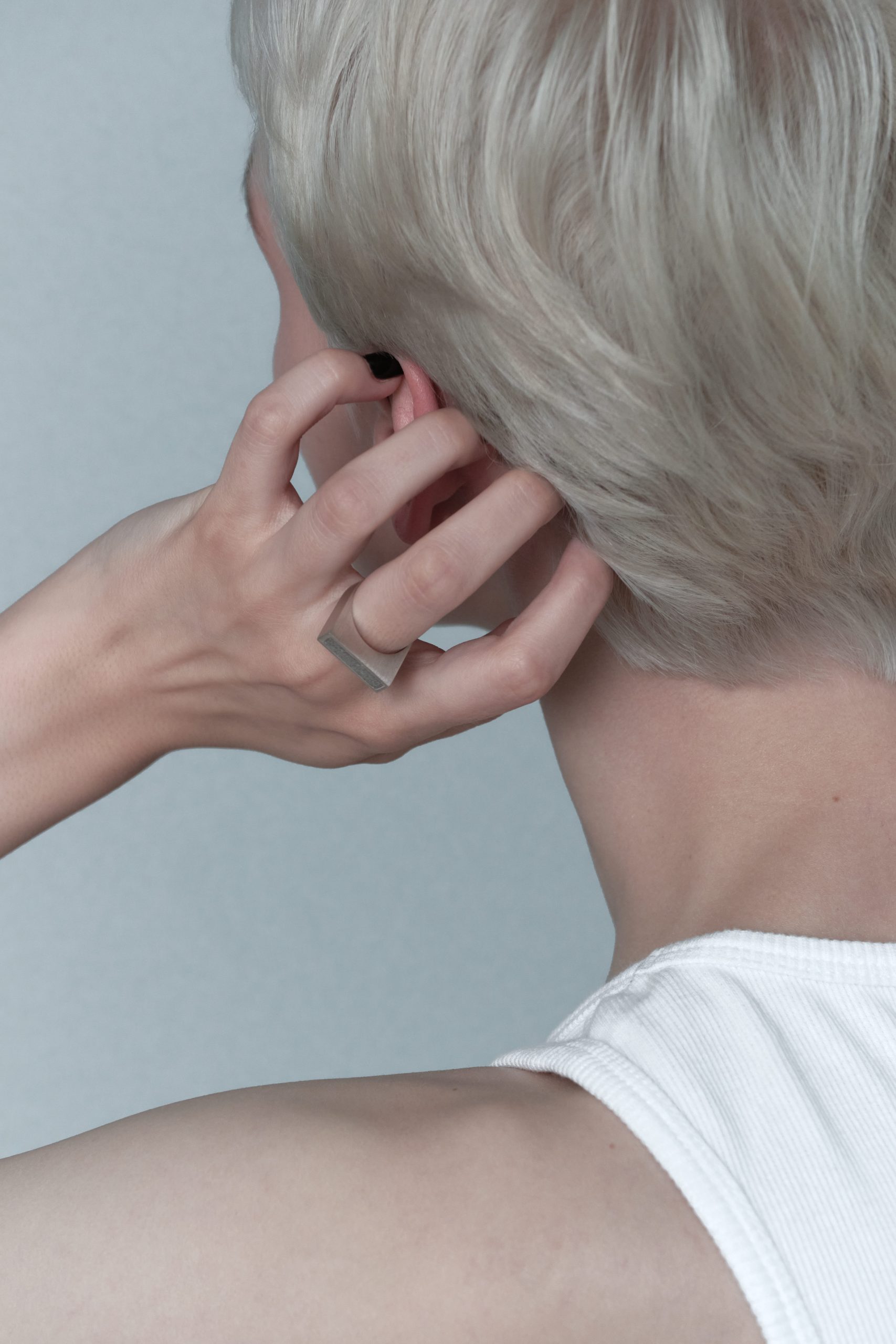 Latern ring – handcrafted concrete and silver minimalist architectural jewelry.